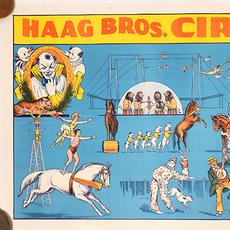 Haag Bros. Circus廣告海報(日期不詳)，印在29 * 44英寸的厚帆布上，色彩鮮豔(估價:1000 - 4000美元)。